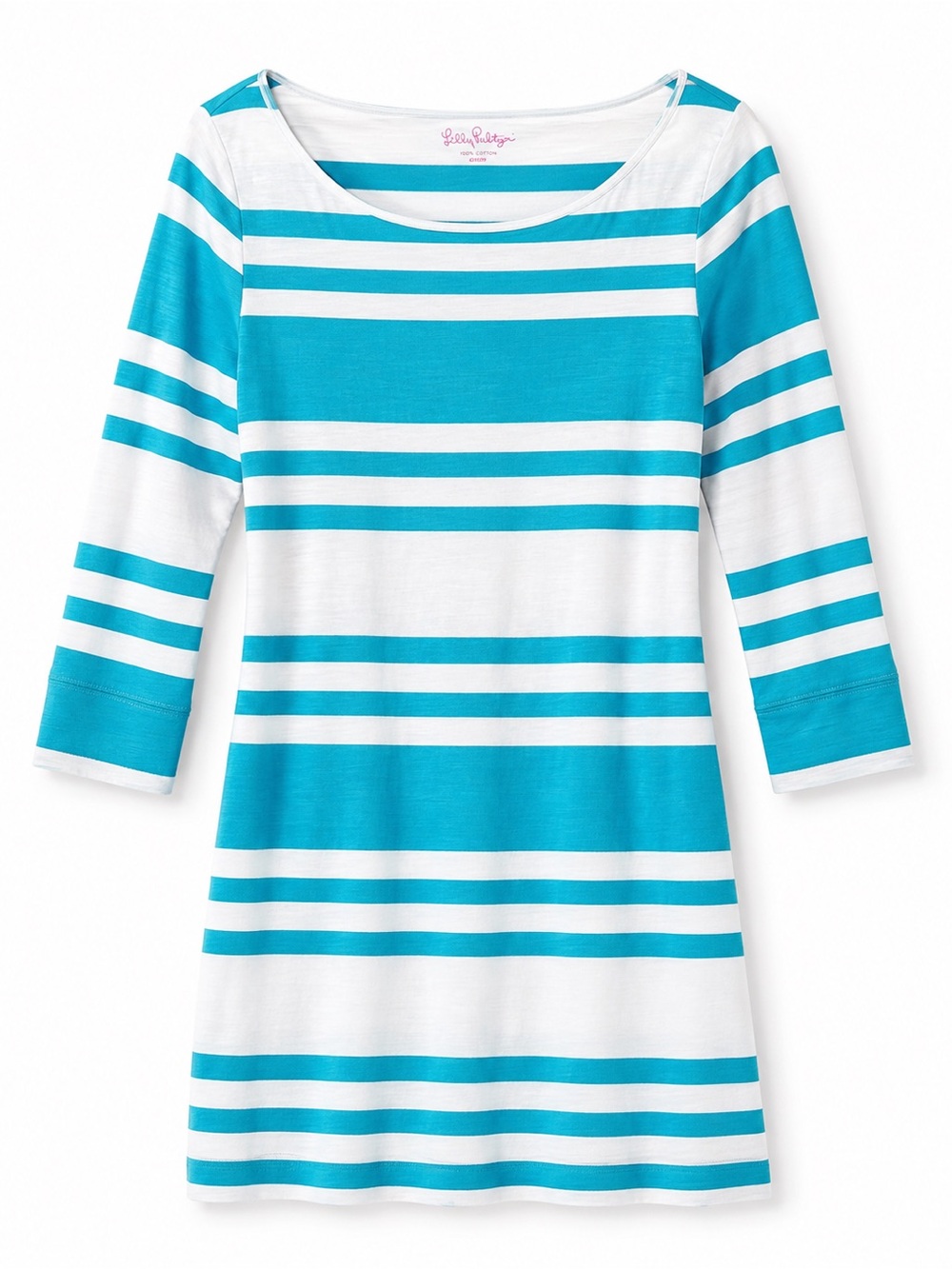 Lilly Pulitzer Turquoise and White Striped Cotton Midi Tshirt Dress